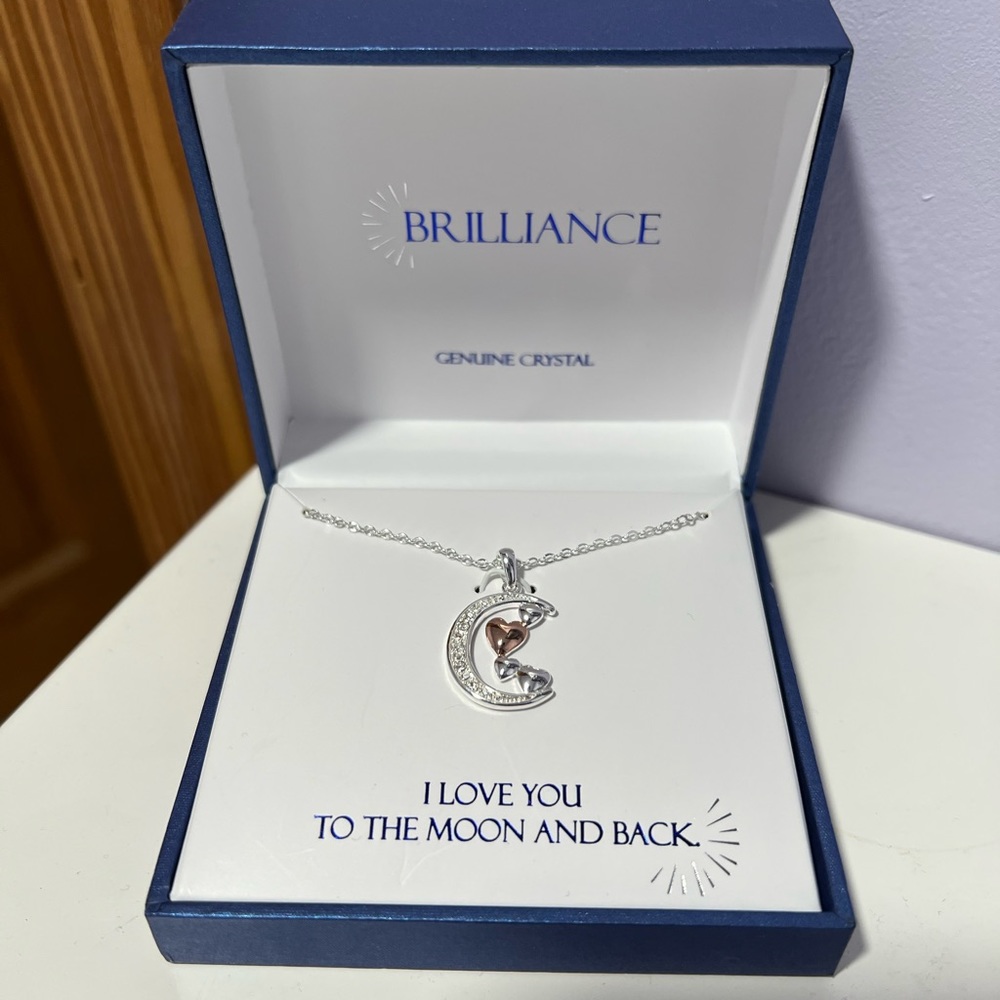 Brilliance Genuine Crystal Moon and hearts necklace